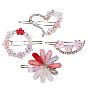 Home set of 4 floral metal hair clips – mixed designs | stylish lock pin hair accessories for women & girls